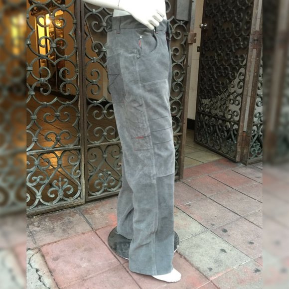 Men’s Davoucci Grey Tiny Corduroy Genuine Suede Leather Pants - Picture 9 of 10
